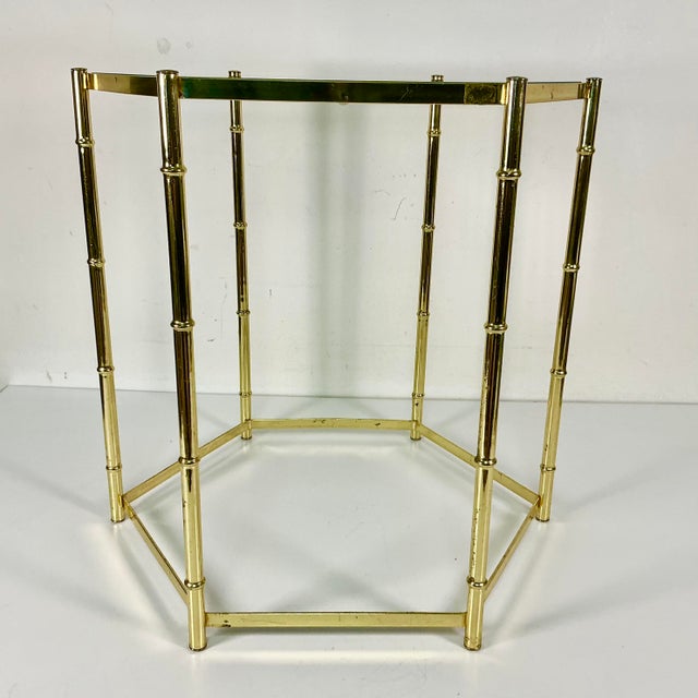 Gold 1970s Vintage Boho Chic Coastal Hollywood Regency Faux Bamboo Metal Drinks Table. For Sale - Image 8 of 12