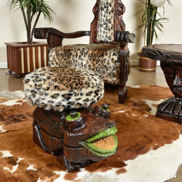 Wood Restored Witco Tiki Carved Wood Frog Ottoman Toad Stool For Sale - Image 7 of 13