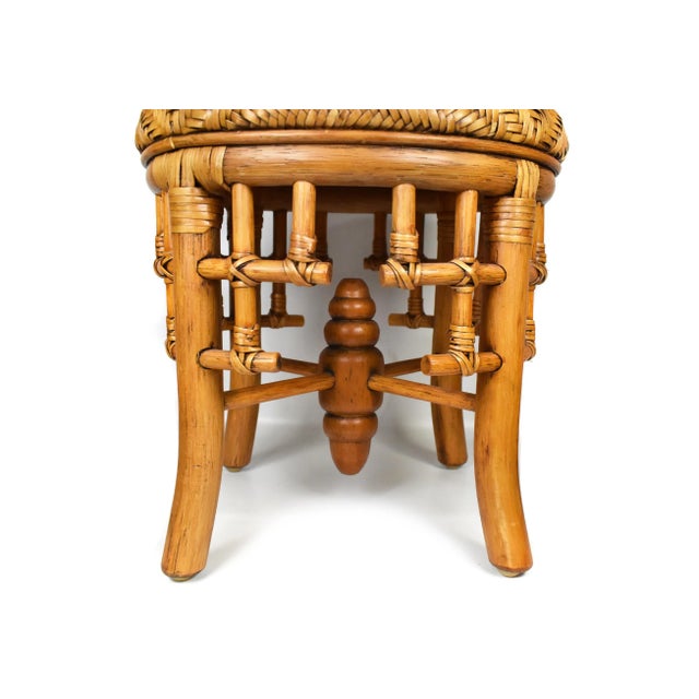 Mid Century Hand Made Bamboo Wicker Rattan Round Stool For Sale - Image 4 of 13