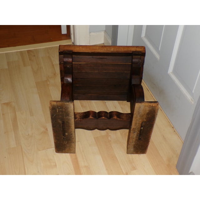 Vintage Slat Bench Solid Wood Trestle Stool Vanity Chair Rustic Cabin Decor For Sale - Image 12 of 12