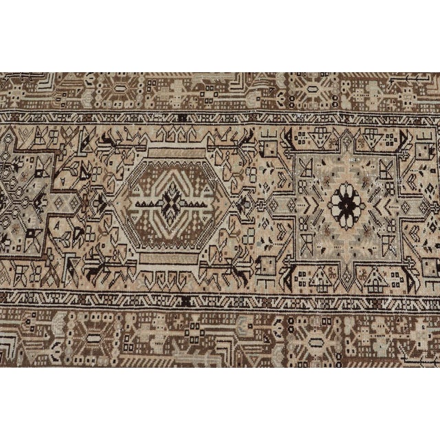 Brown Vintage Persian Karadjeh Long Runner With Medallion Design in Natural Wool Tones For Sale - Image 8 of 12