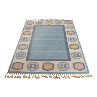 Mid-Century Swedish Handmade Flat Weave Rug For Sale