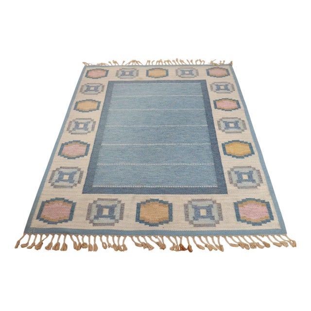 Mid-Century Swedish Handmade Flat Weave Rug For Sale