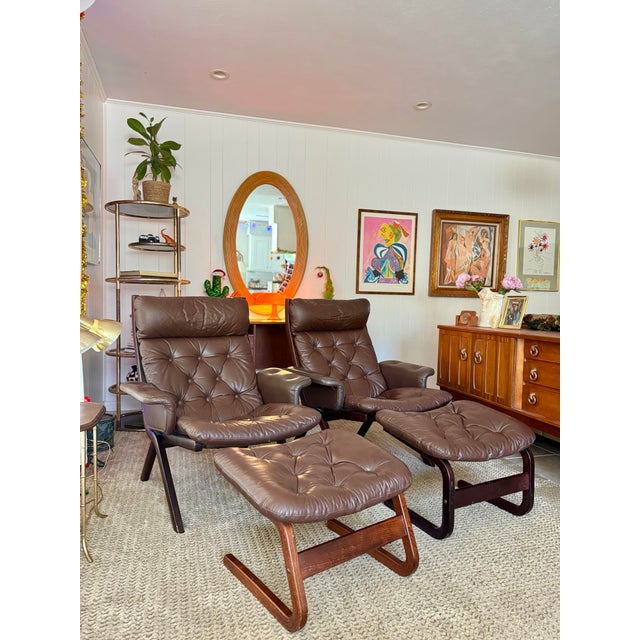 A Beautiful Vintage Danish Norwegian Attributed to Ekornes “Uno” Lounge Chair With Stool in a Brown Leather, Circa 1970s. For Sale - Image 10 of 11