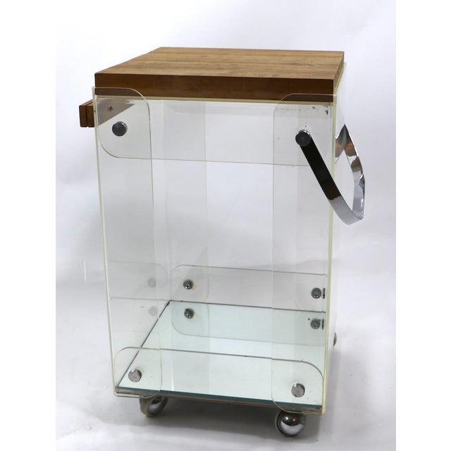 Lucite Chrome and Wood Serving Cart For Sale - Image 11 of 13