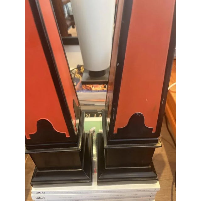 Vintage Red and Black Lacquered Wooden Obelisks, 1980s, Set of 2 For Sale - Image 4 of 8