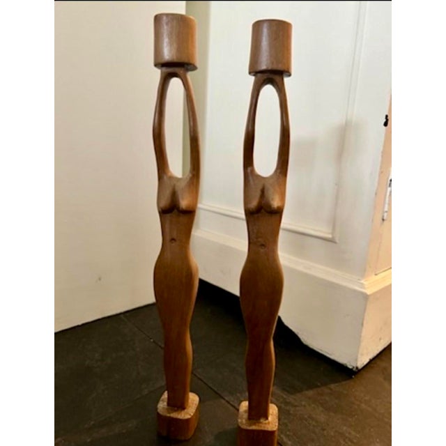 Rare Sculptural Wooden Candleholders – Pair of Mid-Century Modern Female Figures, 1970s A rare and highly decorative pair...