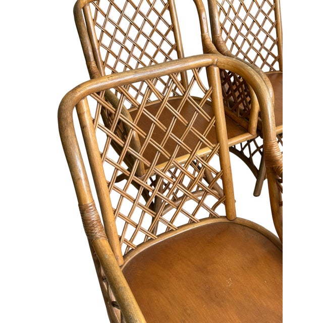 Mid 20th Century Rattan Latticed Dining Set With Glass Top Table For Sale - Image 11 of 16