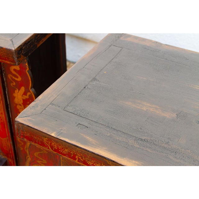 Red Pair of Red & Gilt Chinoiserie Small Cabinets For Sale - Image 8 of 13