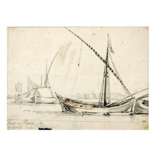 Jan Peeter Verdussen, Rome, The Port of Ripa Grande, 1741, Watercolor on Paper For Sale