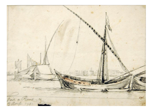 Jan Peeter Verdussen, Rome, The Port of Ripa Grande, 1741, Watercolor on Paper