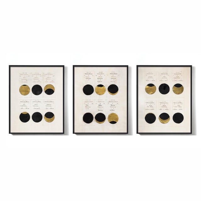 A set of 3 prints depicting the phases of the solar and lunar eclipses, restored from the original medieval sources....