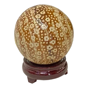 Tan Beige Brown Mix Color Dots Floral Porcelain Round Ball Display Art