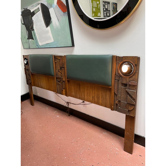 1970s Lane Brutalist King Size Headboard W/ BuiltIn Lights Chairish