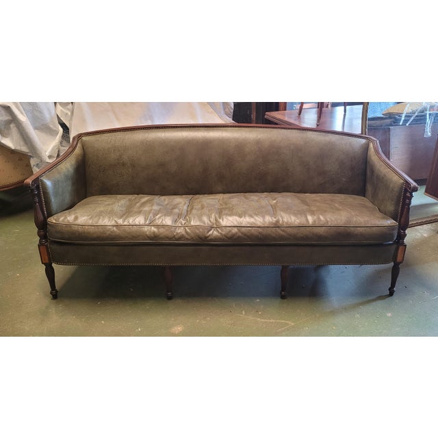 Wood 1980s Beautiful Hickory Chair Moss Green Leather Sofa For Sale - Image 7 of 11