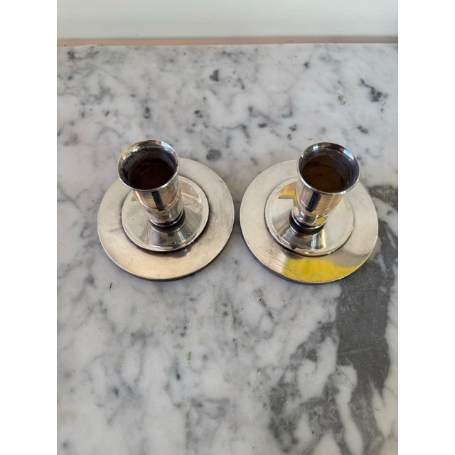 Art Deco 1940s Georg Jensen Sterling Silver Art Deco Candlesticks 748 For Sale - Image 3 of 6