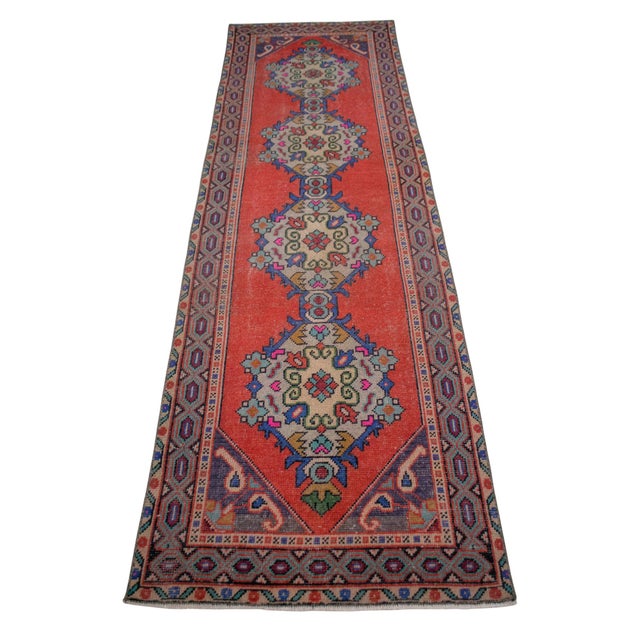 Vintage Turkish Hand-Knotted Short Runner Rug - 2′10″ × 9′6″ For Sale - Image 4 of 10