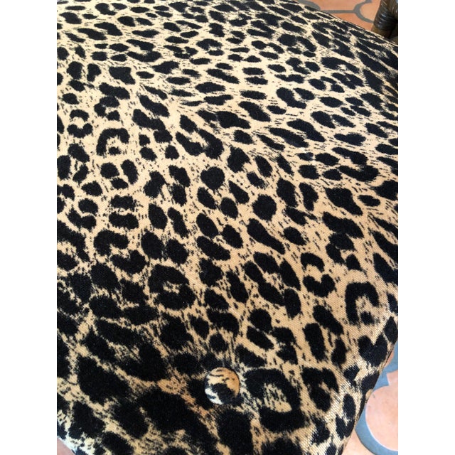 Hollywood Regency Newly Upholstery Leopard Rattan Ottomans/ Stools For Sale - Image 3 of 12