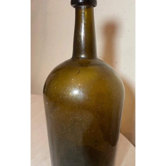 American Large Rare Antique 1800's Hand Blown Green Glass Demijohn Carboy Wine Bottle Jar For Sale - Image 3 of 10