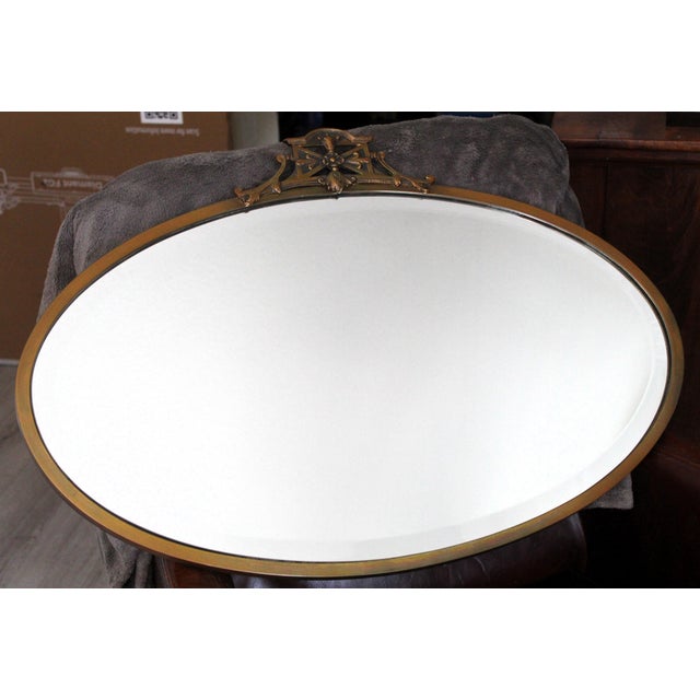 Late Victorian Oval Faceted Brass Wall Mirror, 1890s For Sale - Image 10 of 11