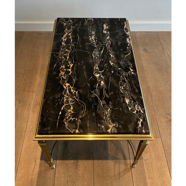 Neoclassical 1940s Bronze coffee table with black Portor marble top in the style of Maison Jansen For Sale - Image 3 of 12