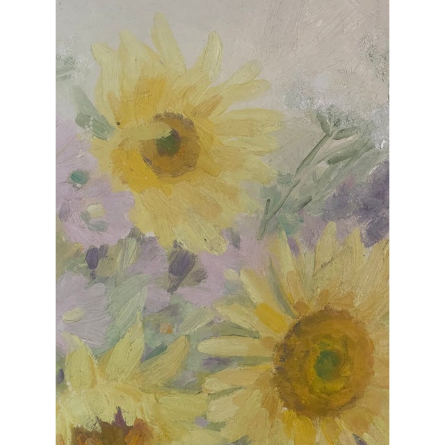 Paint 20 Th C Original Oil on Board Sunflower Painting For Sale - Image 7 of 8