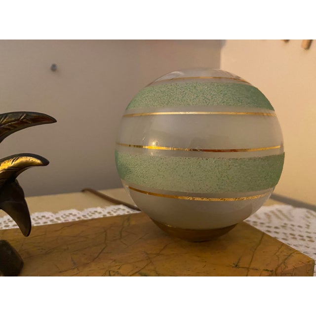 Vintage Art Deco Style Bird Table Lamp With Green Glass Globe and Marble Base For Sale - Image 9 of 9
