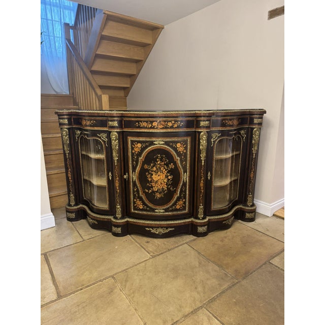 Antique Victorian Serpentine Fronted Marquetry Credenza, 1860 For Sale - Image 11 of 11