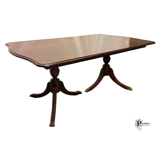 American Vintage Chippendale Style Mahogany & Satinwood Inlay Dining Table For Sale - Image 3 of 10