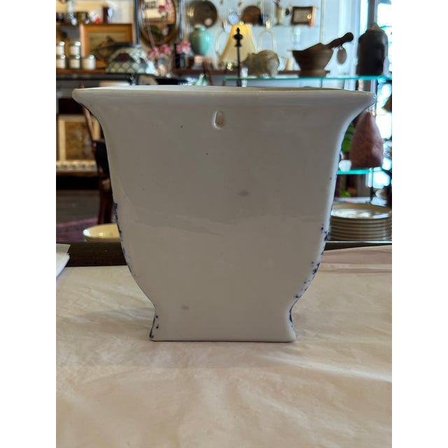 1990s Blue and White Glazed Ceramic Floral Wall Pocket For Sale - Image 5 of 8