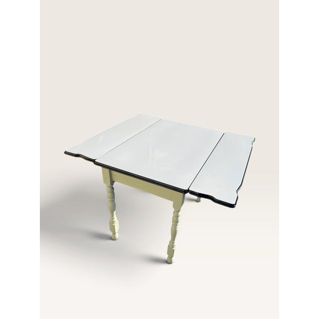 Vintage Porcelain Enamel Kitchen Table Pull Out Leaves Sage Green 40-62" For Sale - Image 4 of 10