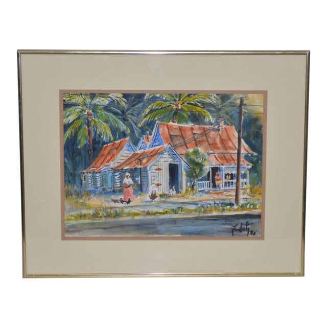 Vintage Watercolor "island Life" Original Painting C.1988 For Sale