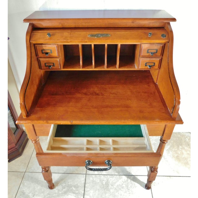 American Lifestyles Roll Top Wood Secretary Desk With Drawer Chairish