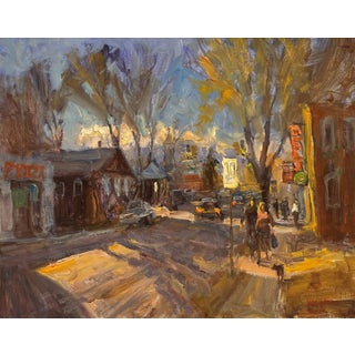 In the Neighborhood by Ken Valastro | Oil on Canvas street scene with buildings and figures For Sale