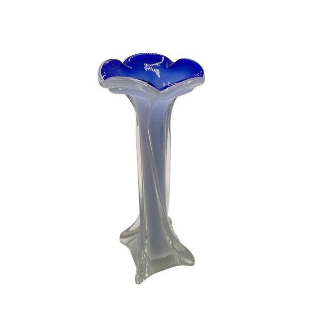 Clear and Blue Murano Glass Flower Vase, Italy, 1960s For Sale - Image 4 of 4