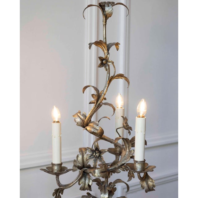 Pair Of Italian Candelabra 20th Century Silver-leaf Wrought Iron Foliate Lamps For Sale - Image 10 of 15