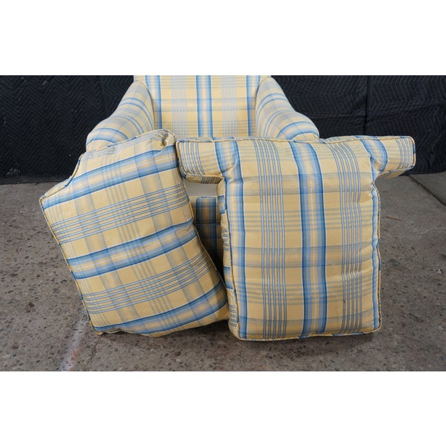 Vintage Swaim Yellow & Blue Plaid Down Filled Library Club Skirted Arm Chair For Sale - Image 10 of 18