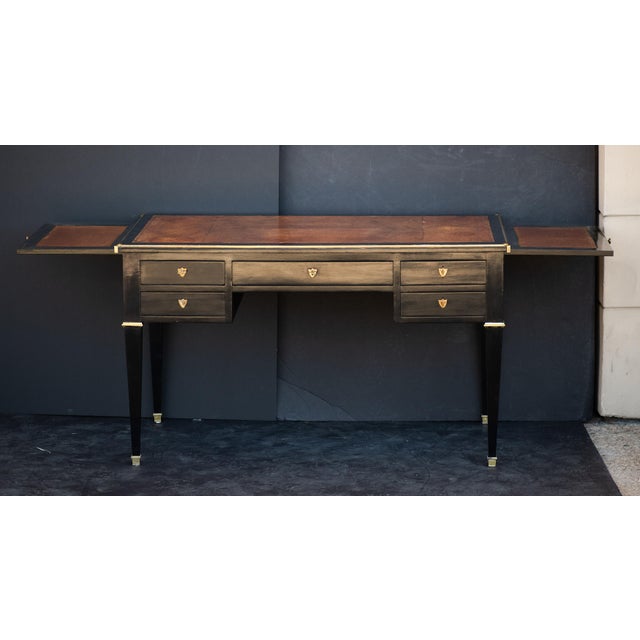 Early 20th Century French Louis XVI Ebonized Writing Table or Desk With Embossed Leather Top For Sale - Image 5 of 13
