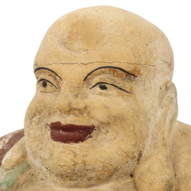 Large Laughing Buddha Wooden Polychrome Sculpture For Sale - Image 4 of 17
