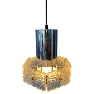 Mid-Century Crystal Glass Hanging Lamp with Chrome Frame For Sale