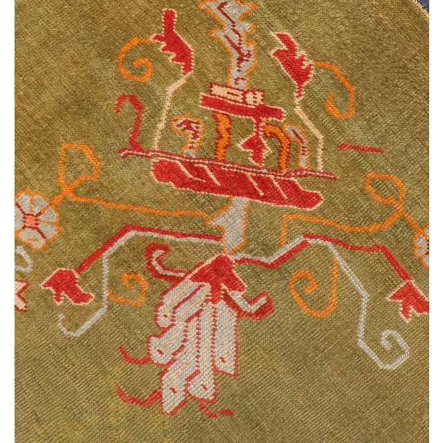 Green Antique Turkish Oushak Rug in Green Field, Red, Orange & Rich Colorful Accent For Sale - Image 8 of 12