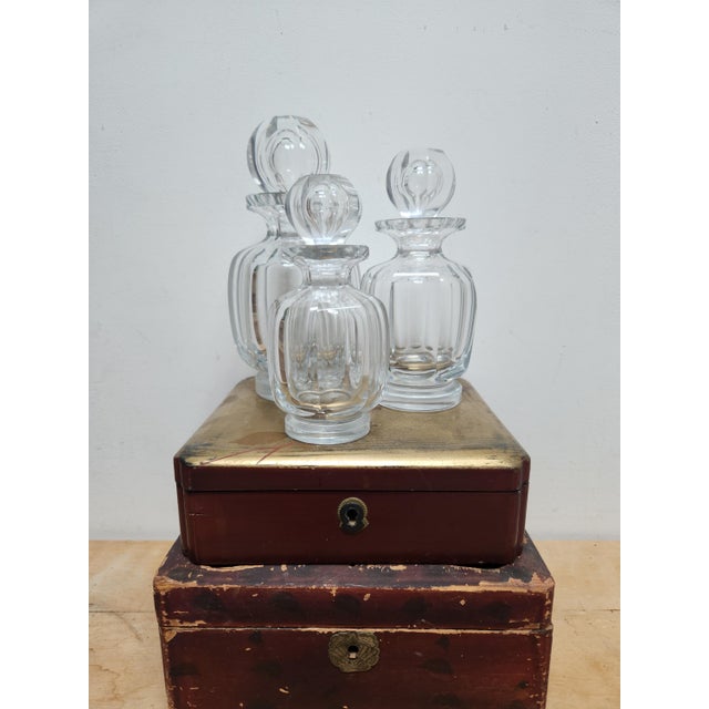 Flat Cut Clear Crystal Malmaison Perfume Bottles with Stoppers from Baccarat, 1940s, Set of 3 For Sale - Image 11 of 11