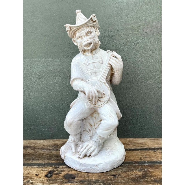 Vintage White Ceramic Monkey Musician Figure For Sale - Image 11 of 12