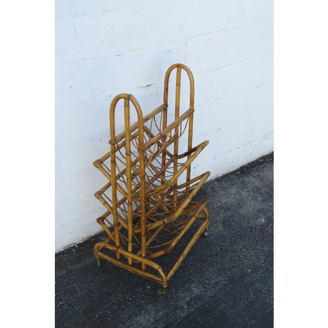 Late 20th Century Vintage Wicker Rattan Multi Tier Newspaper Stand Magazine Rack 5232 For Sale - Image 5 of 10