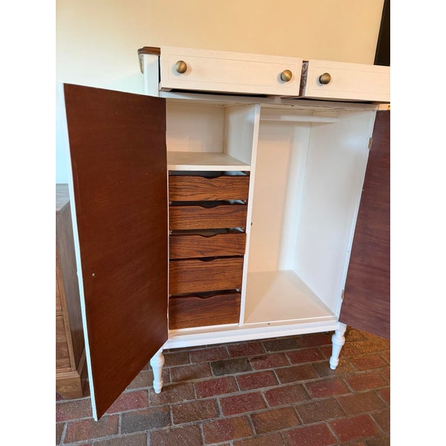 1980s Vintage Refinished Wood Armoire With Fitted Drawers & Hanging Storage For Sale - Image 5 of 12