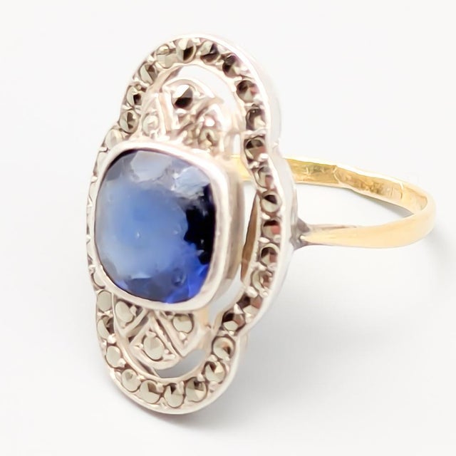 Ring in Gold with Silver Setting and Blue Stone For Sale - Image 3 of 5