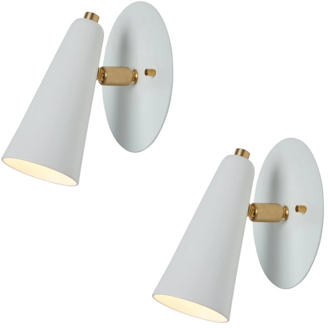 'Lupita' Sconces in White & Brass by Alvaro Benitez - a Pair For Sale - Image 13 of 13
