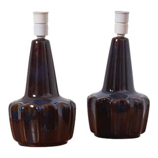 Danish Dark Blue Ceramic Table Lamps from Søholm, 1960s, Set of 2 For Sale