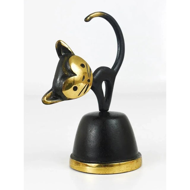 Brass Dinner Bell Displaying a Cat by Walter Bosse attributed to Hertha Baller, Austria, 1950s For Sale - Image 4 of 6
