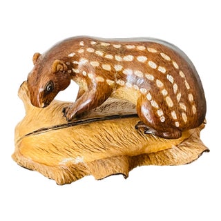 1960s Artisan Signed Wood Carving Of. A Badger Figurine For Sale